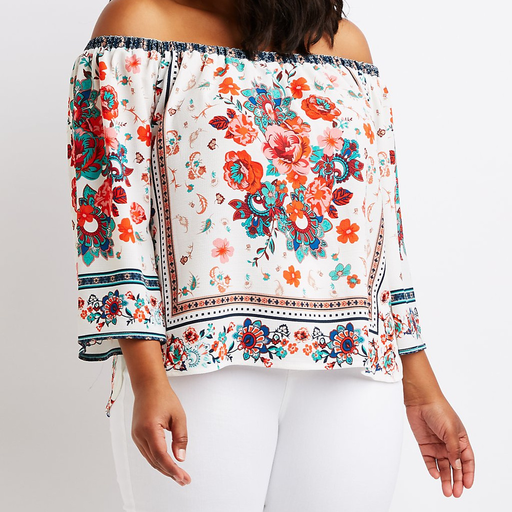 Plus Size Floral Off The Shoulder Top